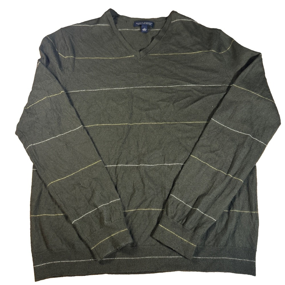 Banana Republic Sweater Men's L Green Extra Fine Merino Wool V-Neck Pullover